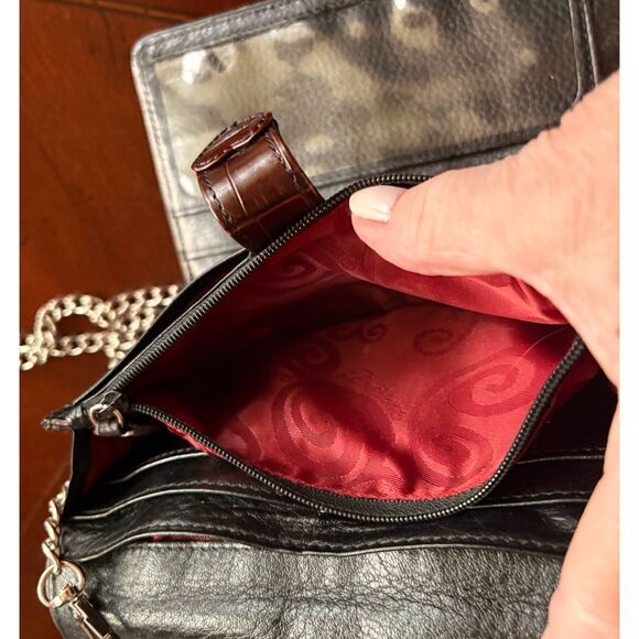 BRIGHTON - Nepal Organizer Crossbody/Pebbled Leather/Croc-Embossed Leather Trim - Picture 10 of 16